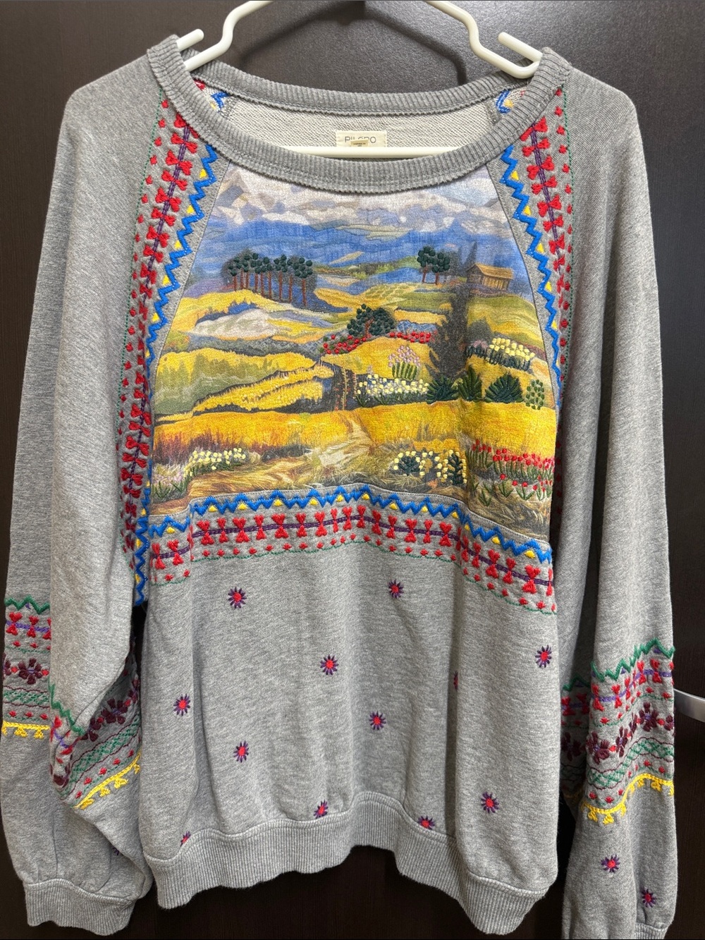 Pilcro AnthropologieGray Scenic Embroidered Pullover Sold Out Medium - Picture 4 of 5
